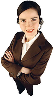Woman with headset, smiling